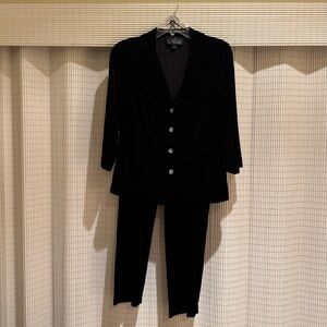 Classic Black Velvet Pantsuit with Silver Sparkle Buttons